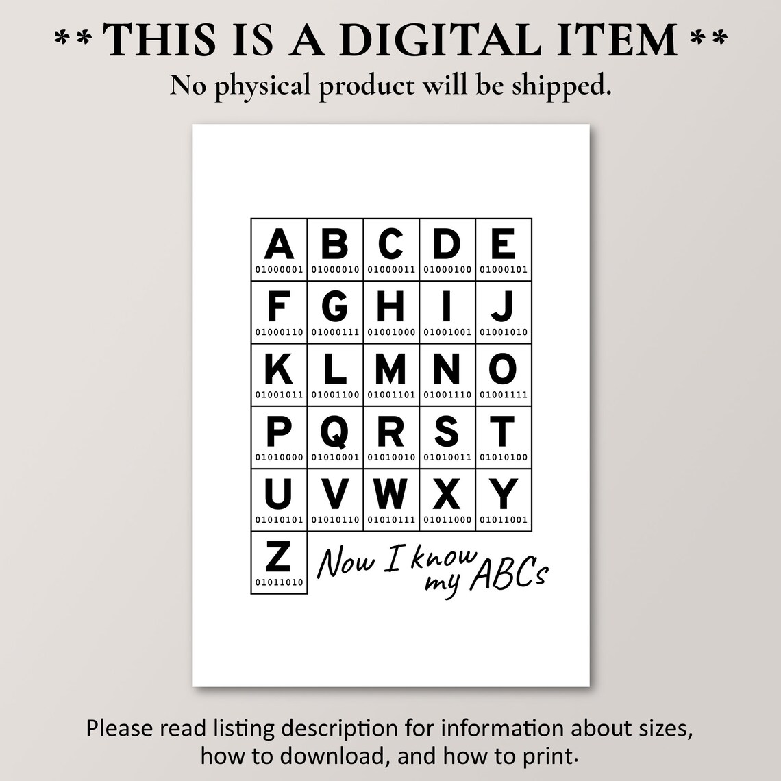 Binary Code Alphabet Poster, Computer Lab Decor - Image 2