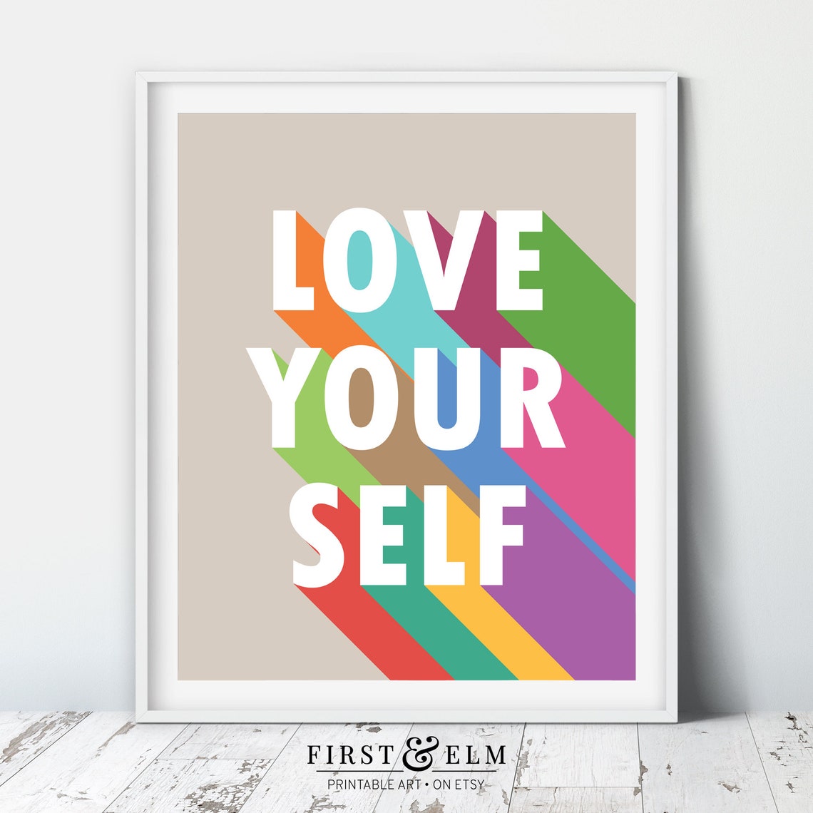 Love Your Self Rainbow Navy Blue Self Care Motivational Wall Poster - Image 2