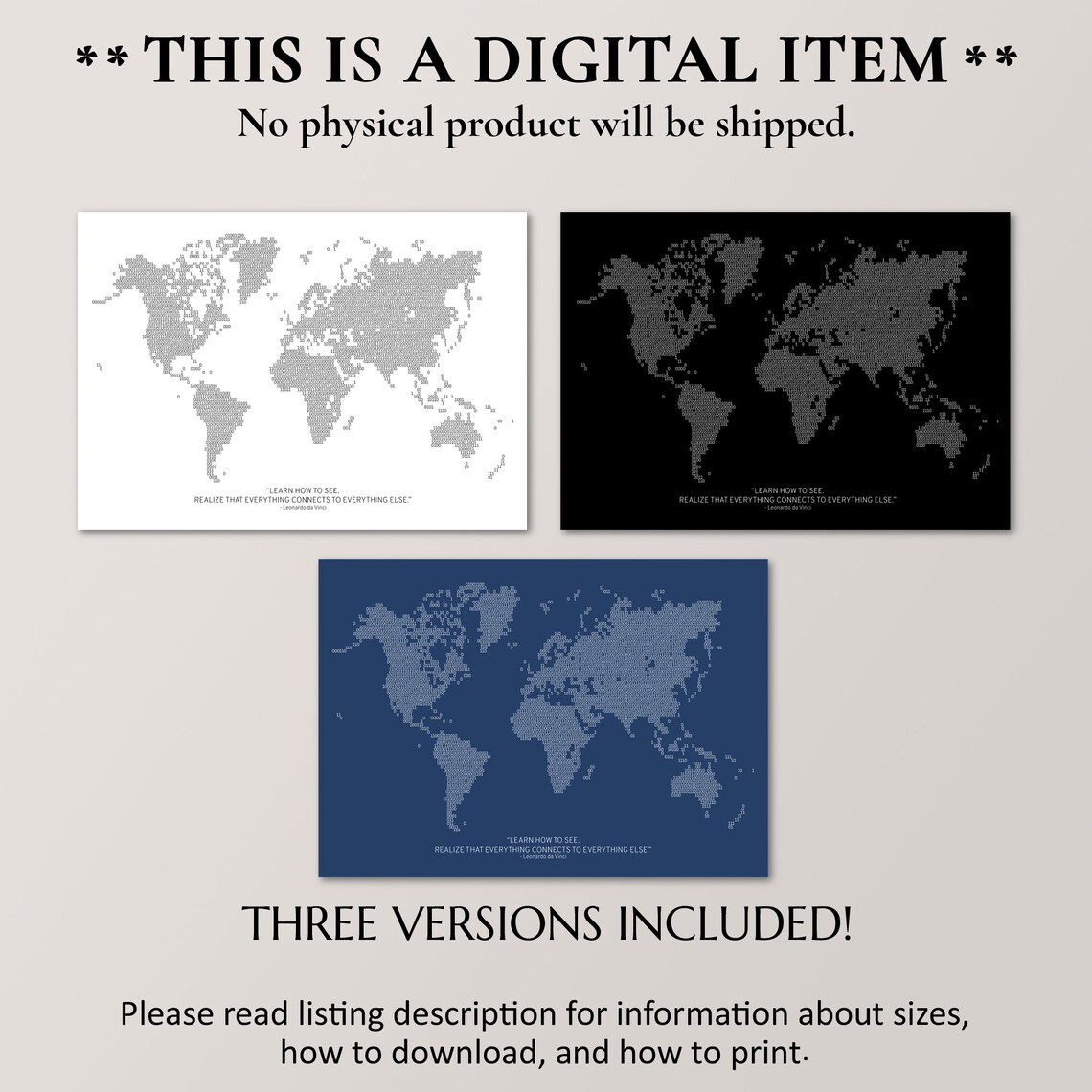 Binary Code World Map Poster, Programmer Office Decor - Image 2