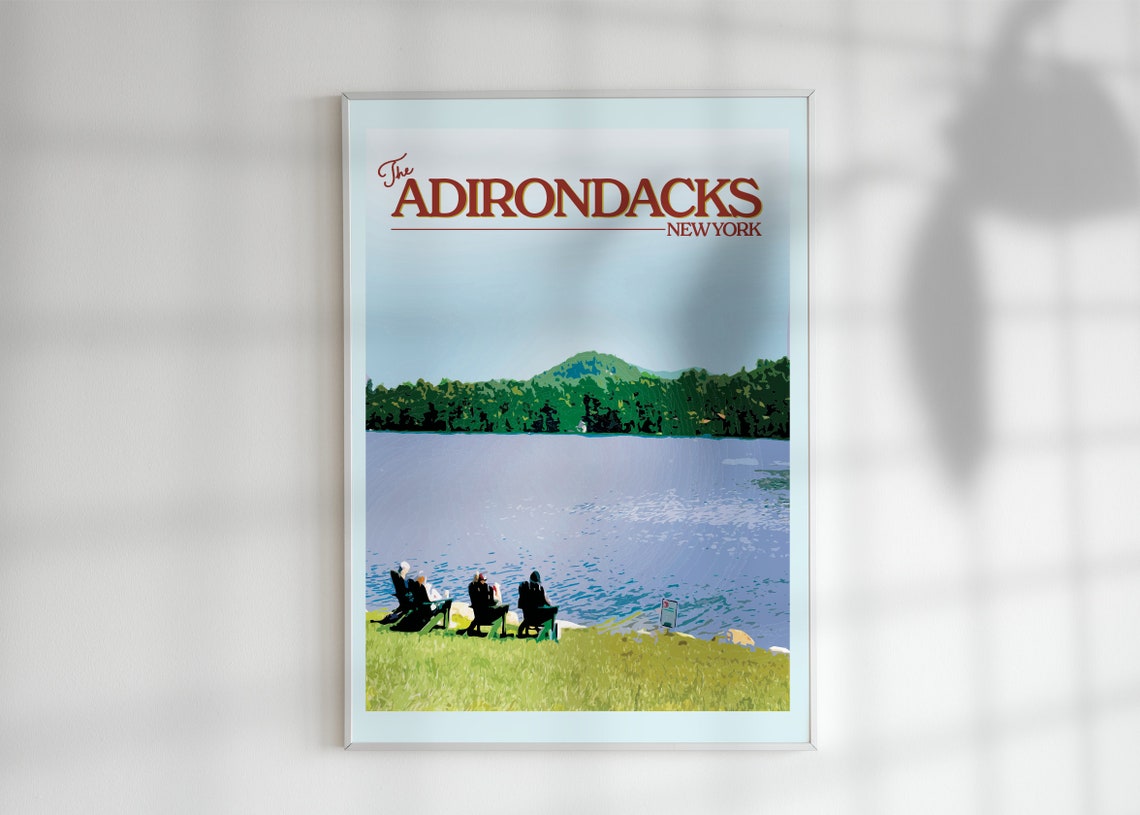 The Adirondacks New York Lakeside Adirondack Chairs Mountain Poster