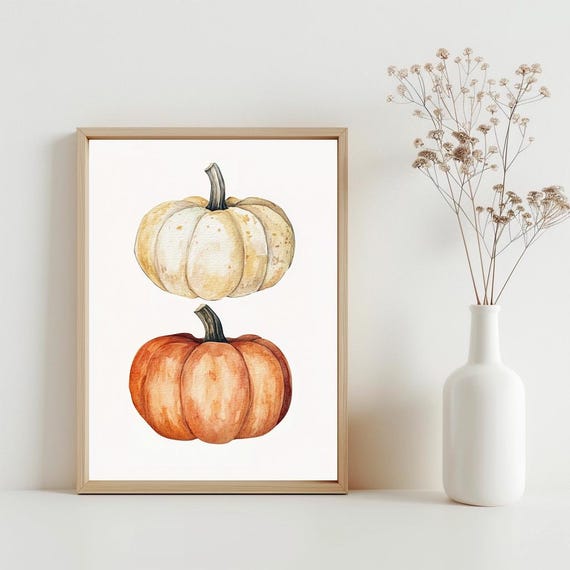 Pumpkin Fall Wall Art Decor Watercolor Painting Vintage Rustic Autumn Farmhouse Poster Sg189