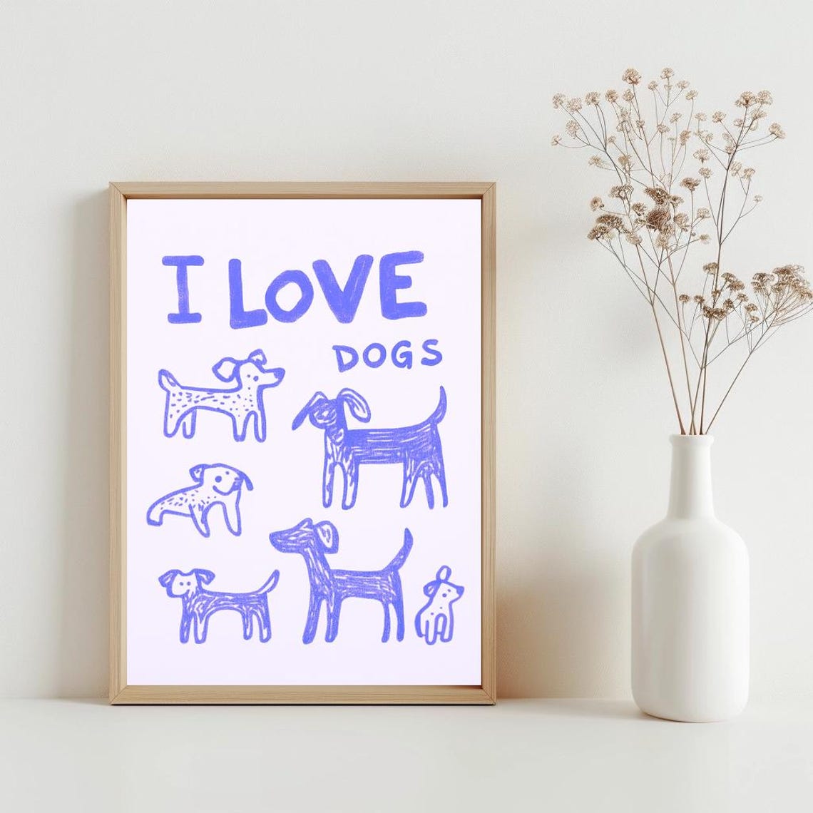 I Love Dogs Blue Doodle Dogs Funny Whimsical Pet Lover Poster