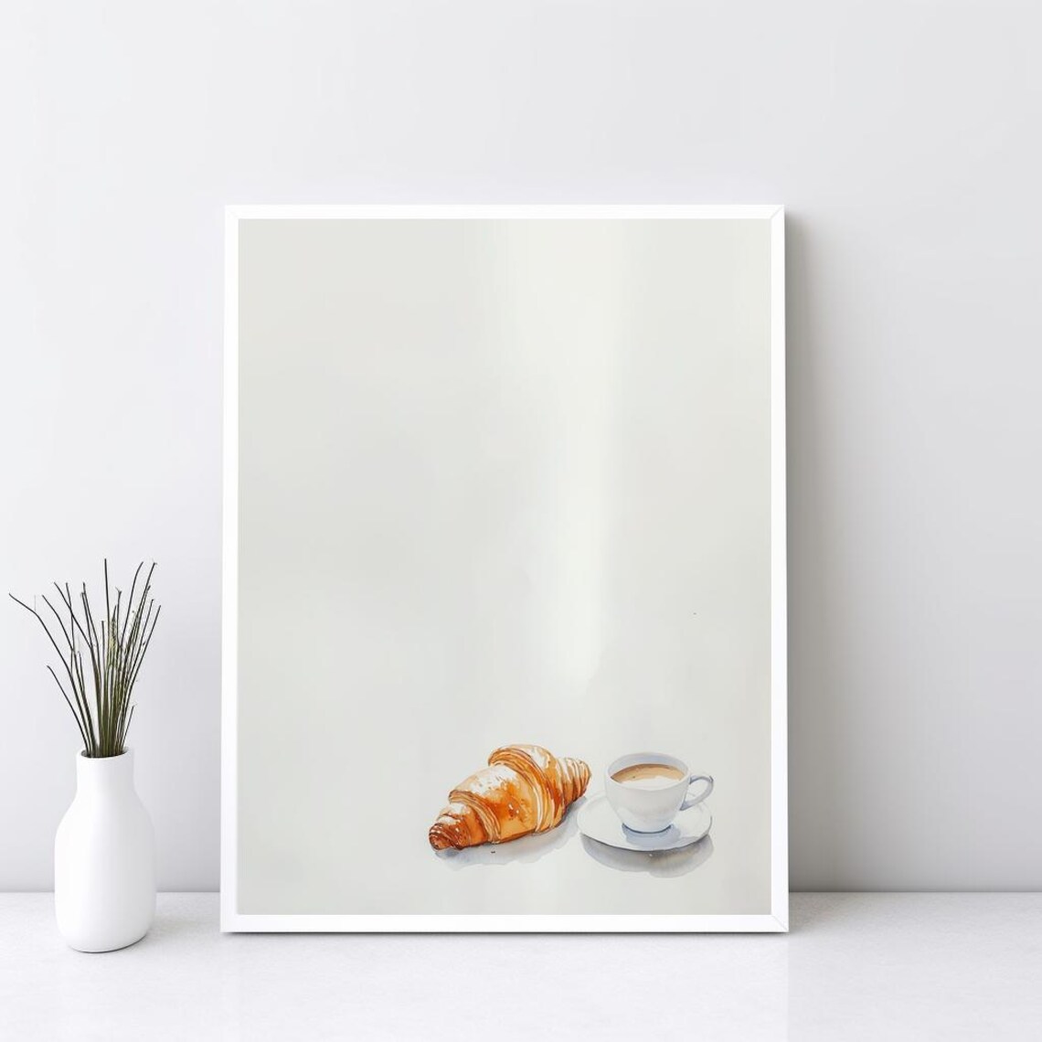 Croissant And Coffee Minimalist Watercolor Kitchen Poster