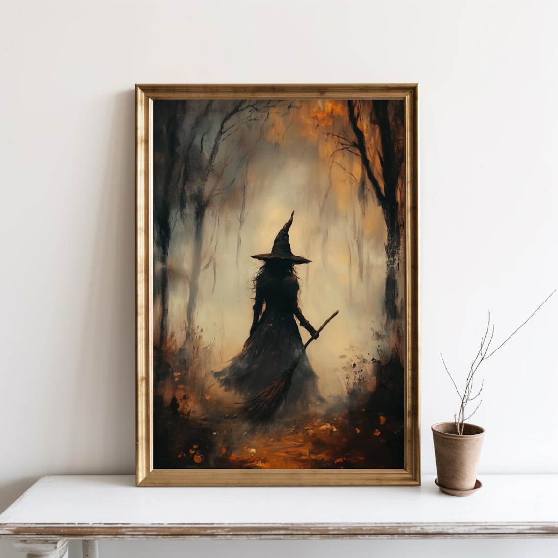 Witch in the Woods Halloween Vintage Art Print