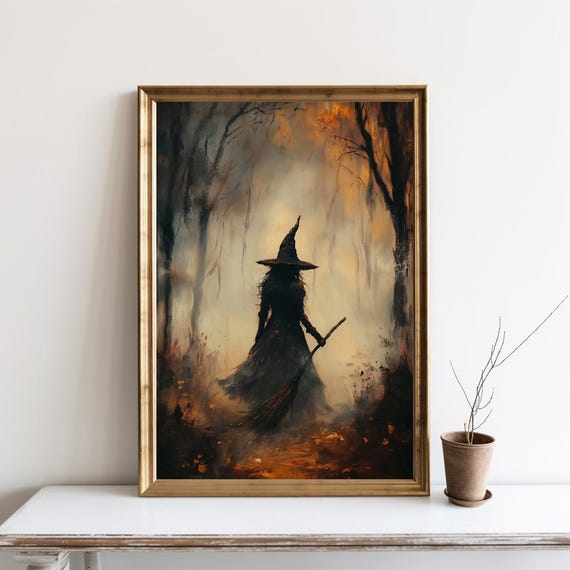 Witch in the Woods Halloween Vintage Art Print