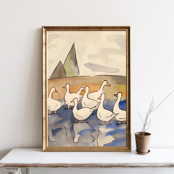 Vintage Geese Print Antique Spring Duck Painting Nursery Wall Decor Bird Watercolor Art Farmhouse Sg138