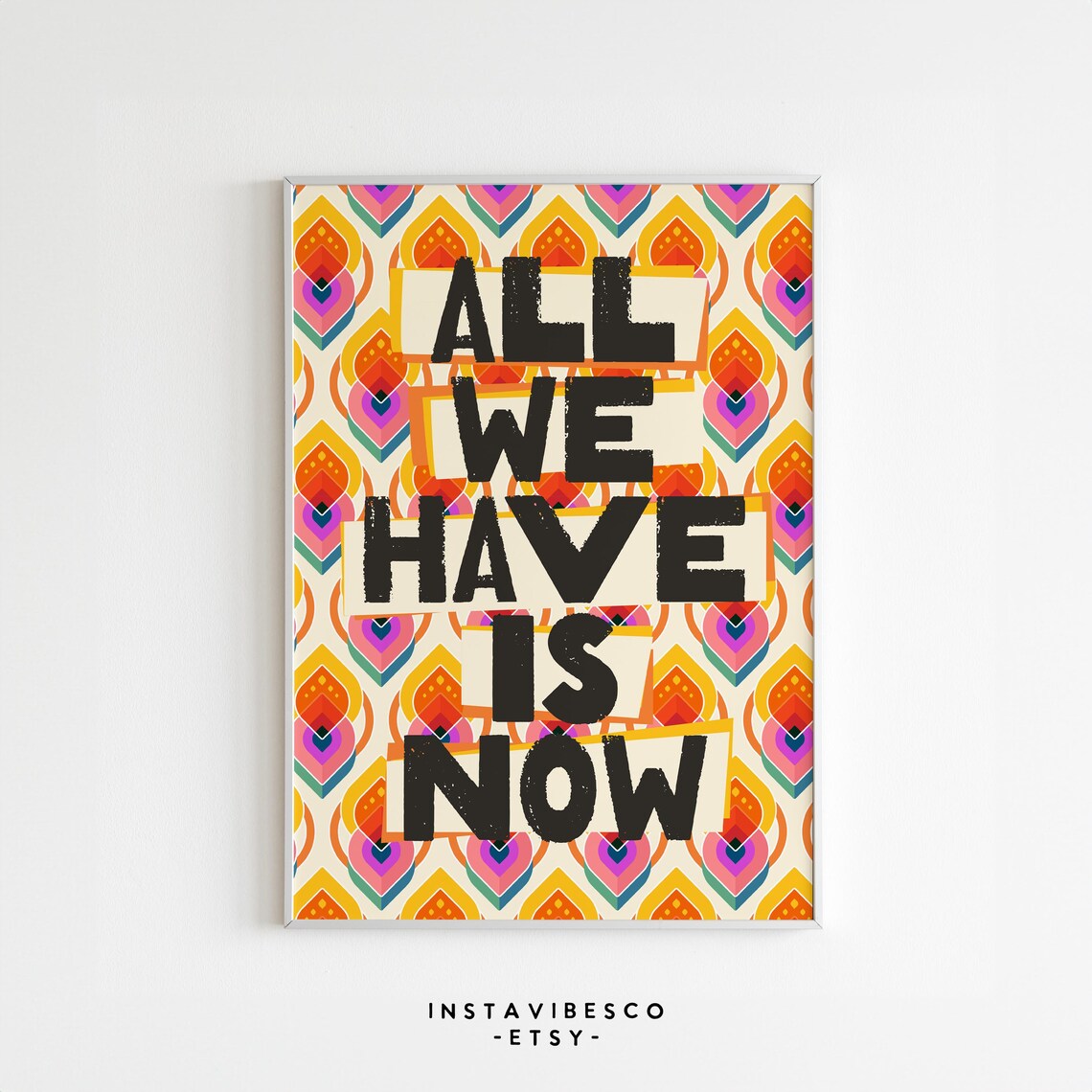 All We Have Is Now Bold Type on Retro Floral Pattern Mindfulness Poster