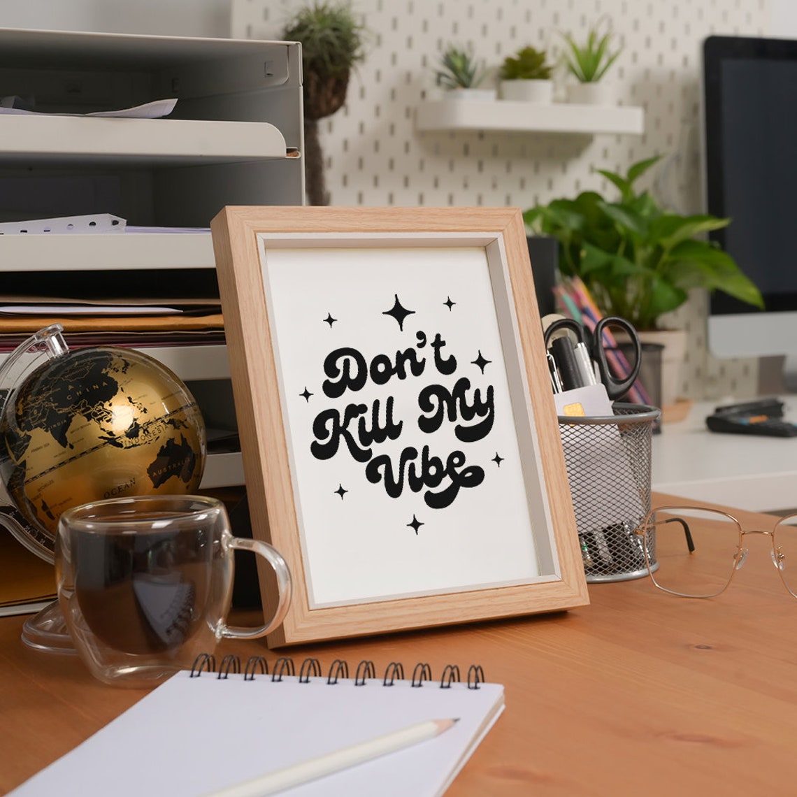 Don't Kill My Vibe Retro Bubble Script Sparkle Stars Quote Poster - Image 3
