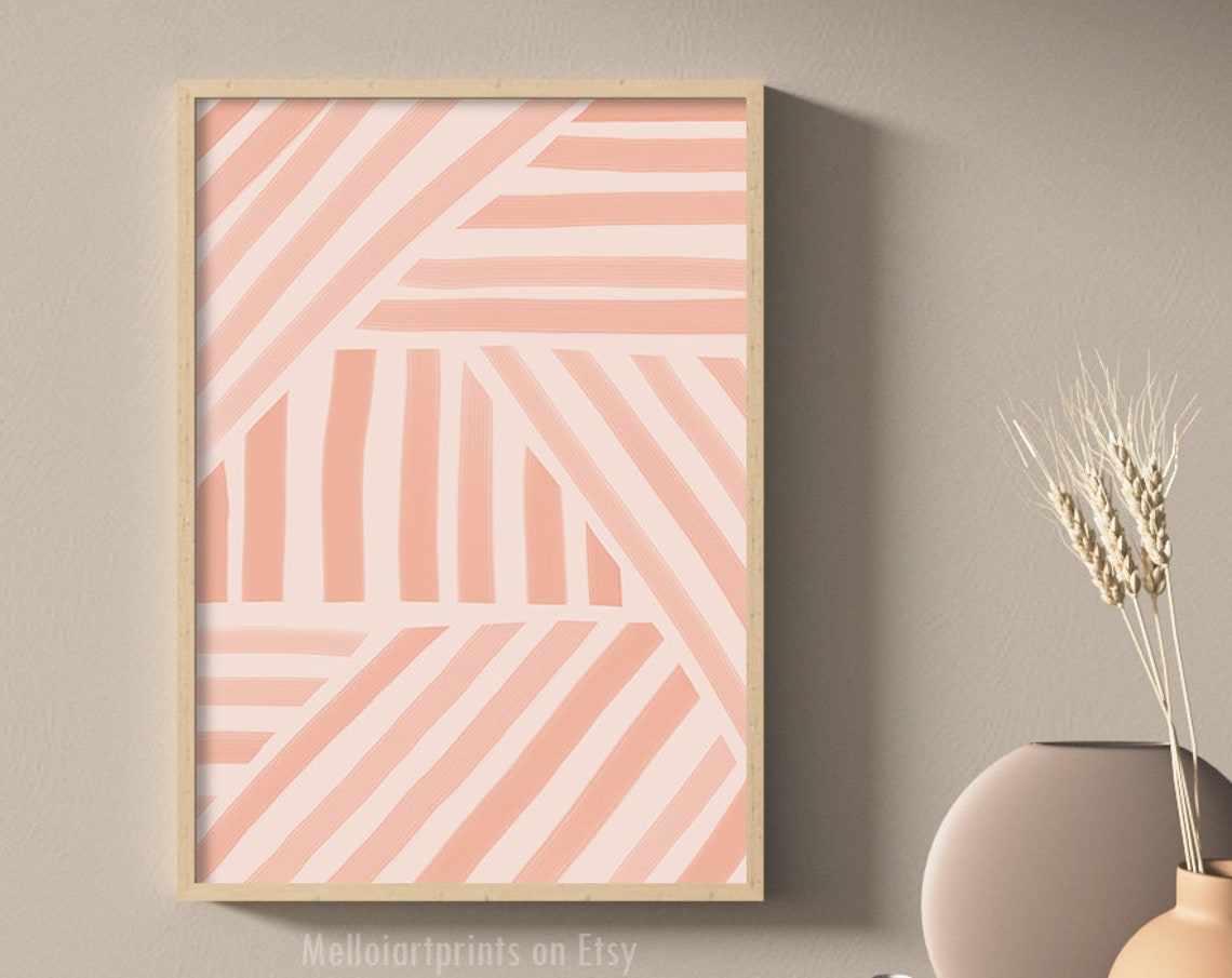 Coral Pink Diagonal Stripes Geometric Modern Graphic Art Poster