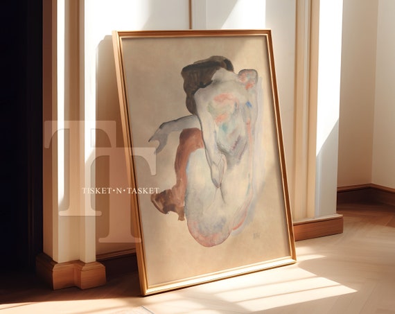Vintage Nude Woman Watercolor Painting Egon Schiele 1912 Wall Art