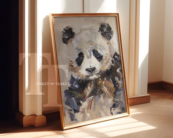 Neutral Abstract Painting Of A Panda Bear Large Brushstroke Vertical Wall Art
