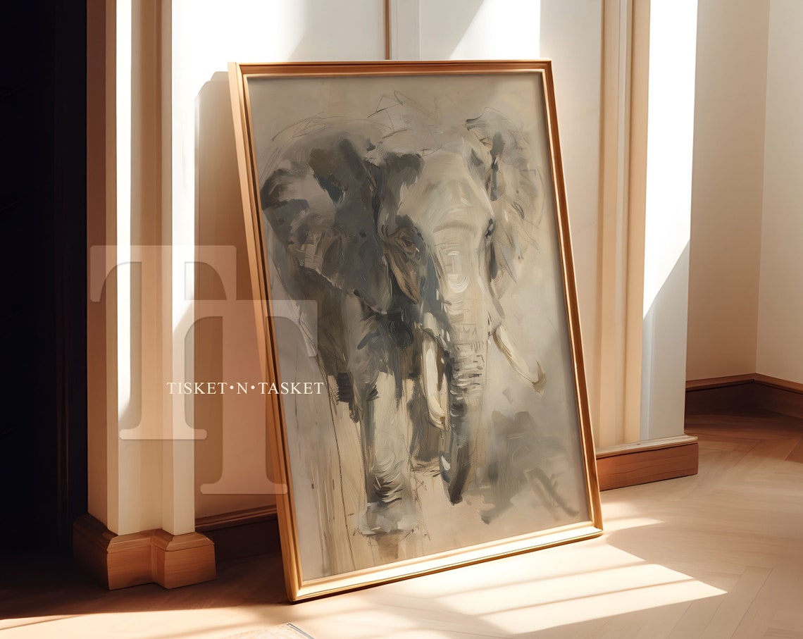 Neutral Elephant Safari Art Print