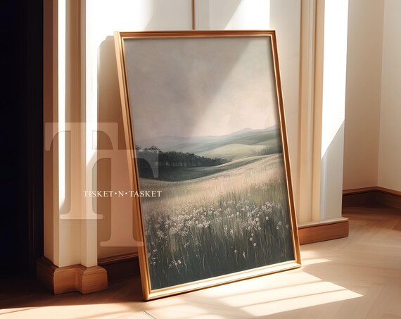 Neutral Spring Meadow Misty Wildflower Field Landscape Poster