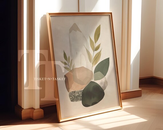 Botanical Watercolor With Crystals And Stones Vertical Boho Wall Art