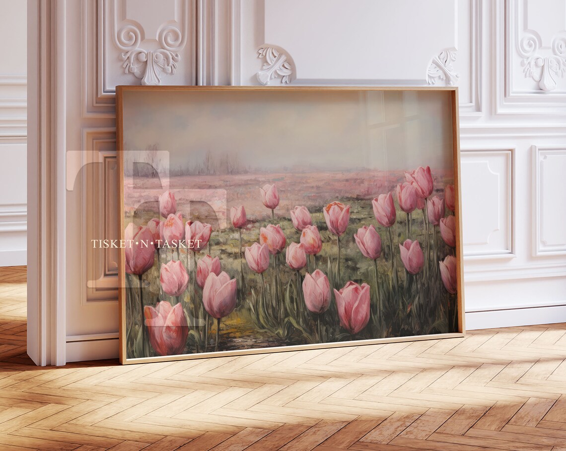 Field Of Pink Tulips Landscape Art Print