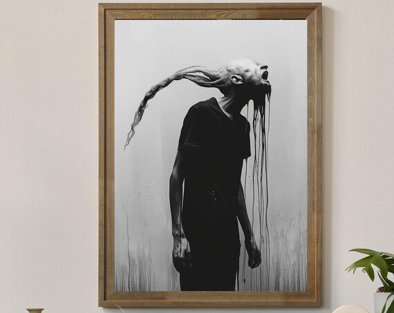Screaming Man Surreal Black And White Melting Portrait Art Poster