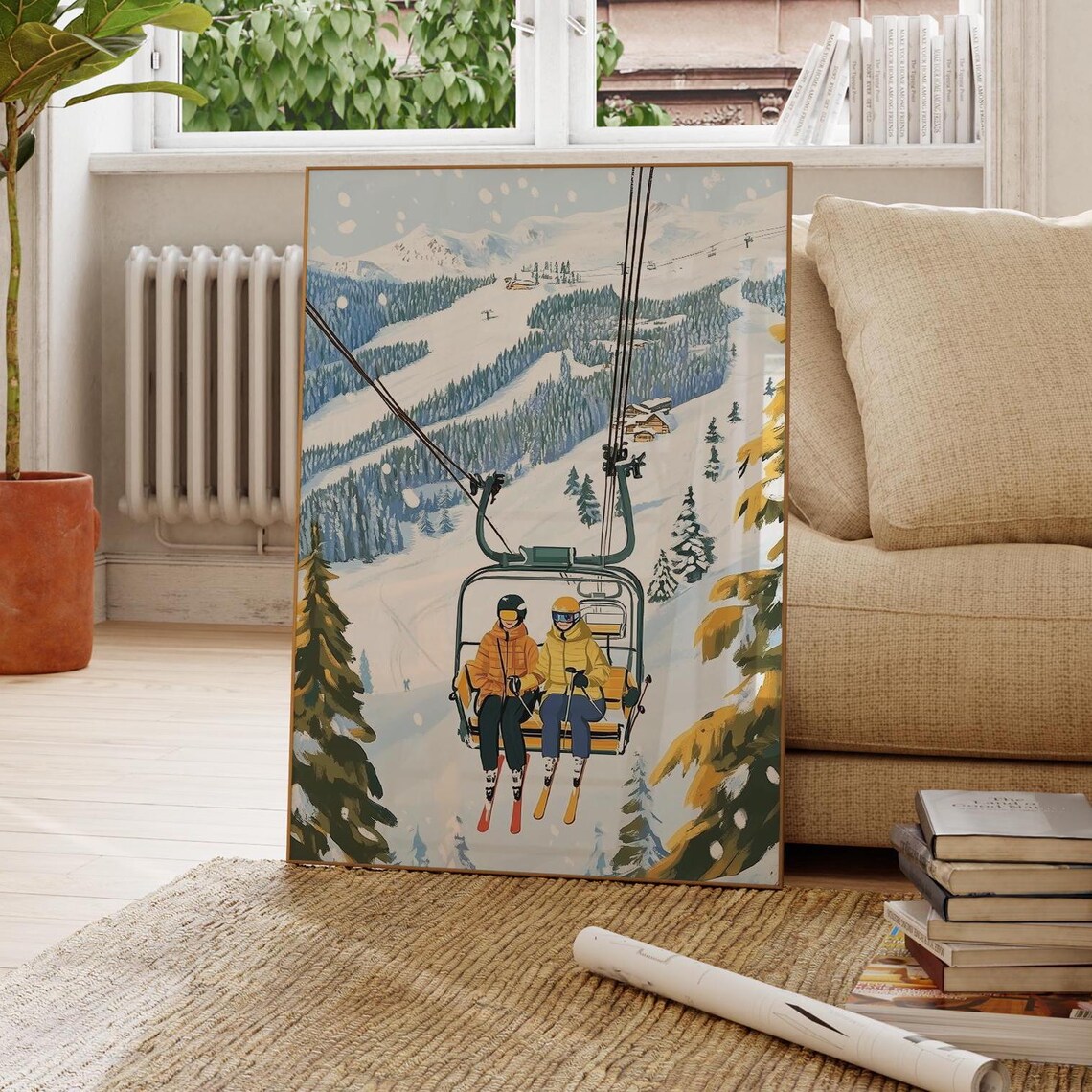 Ski Lift Black and White Retro Ski Poster Print - Image 3