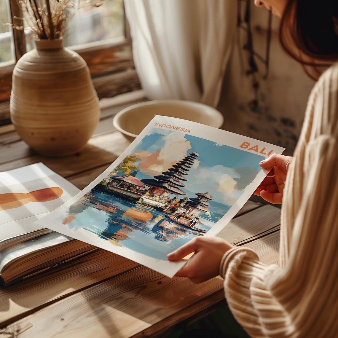 Bali Indonesia Ulun Danu Bratan Temple Lake Reflection Poster - Image 2