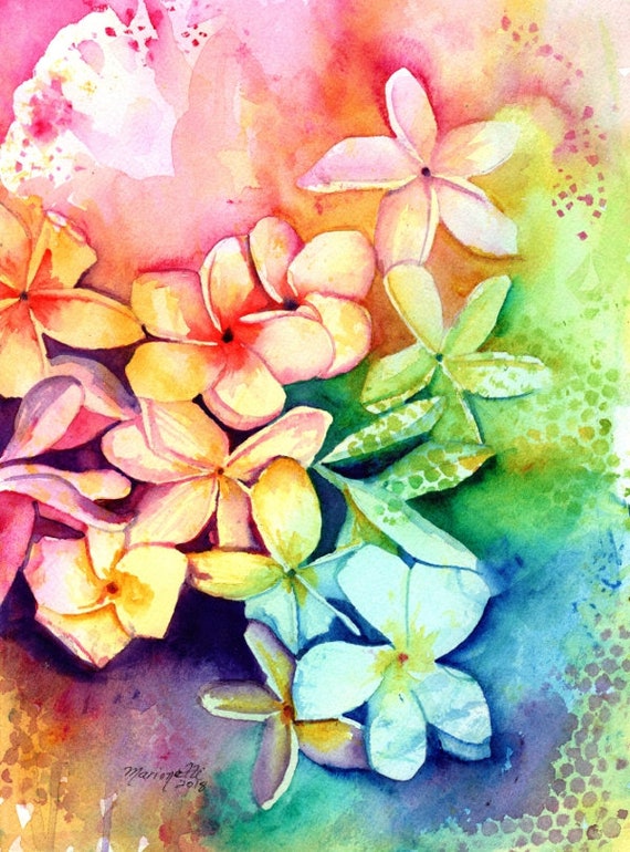 Plumeria Print Plumeria Art Tropical Flowers Frangipani Art Kauai Art Original Hawaiian Painting Aloha Flowers Rainbow Hawaii Decor