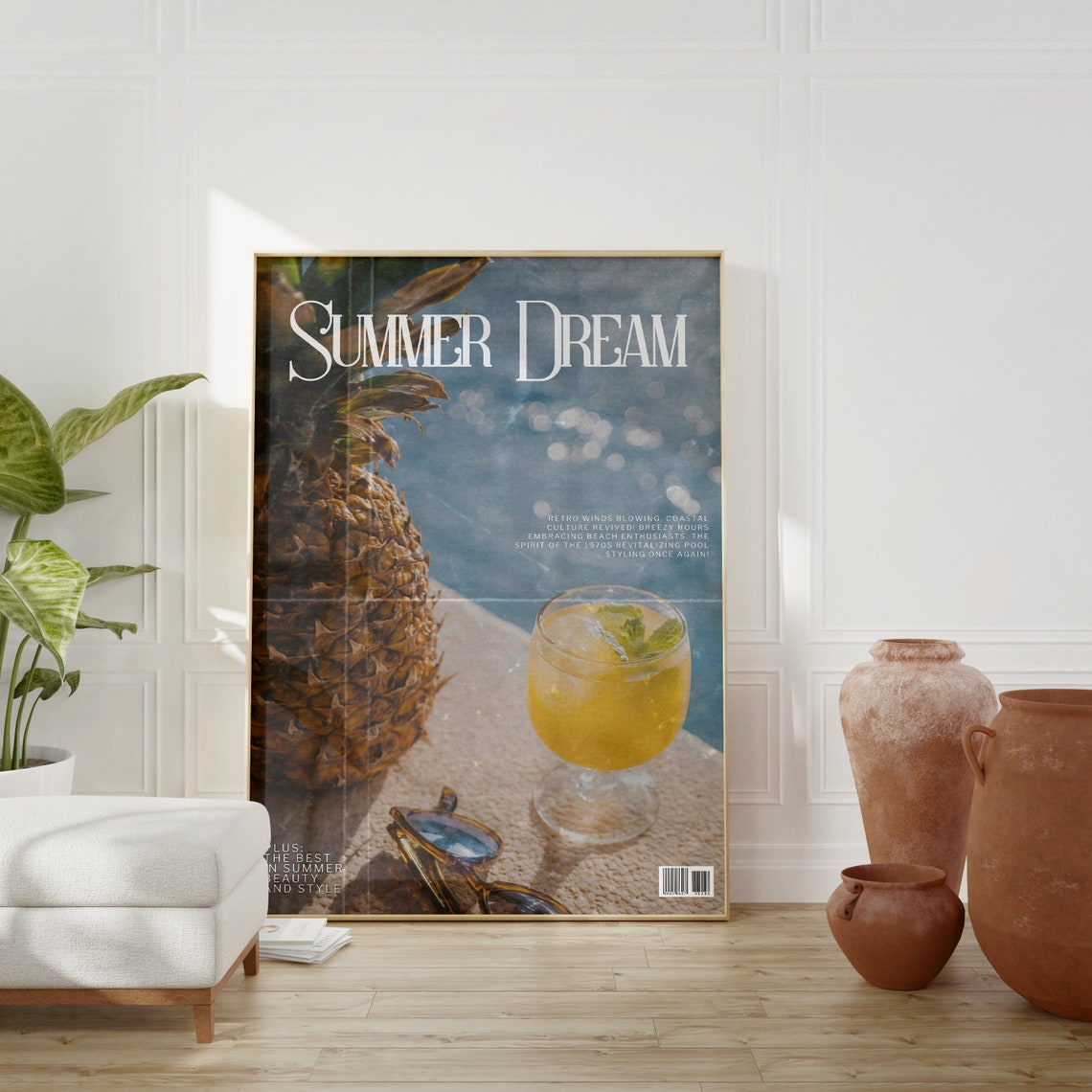 Summer Dream Magazine Pineapple Cocktail Poolside Retro Poster - Image 2