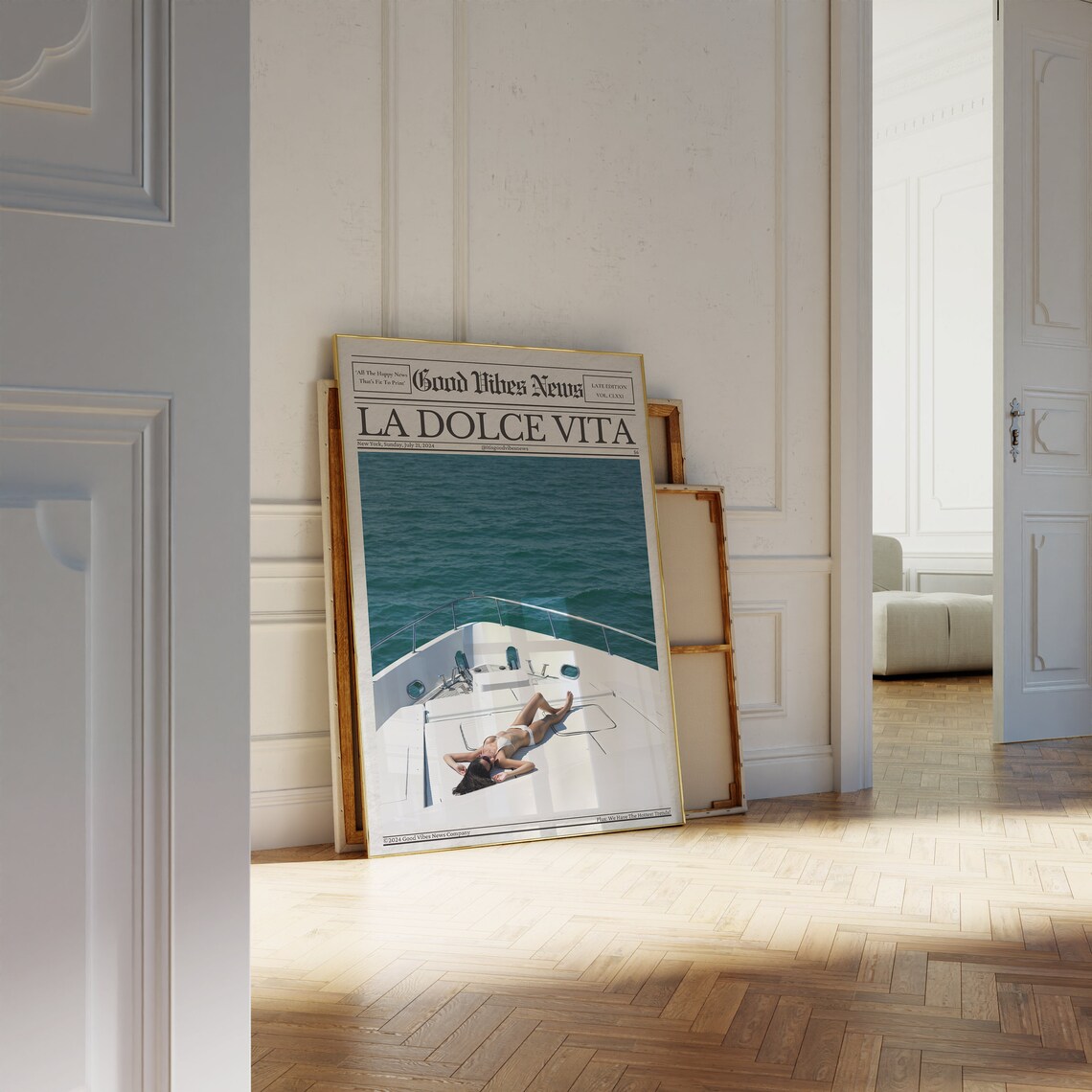 La Dolce Vita Yacht Deck Sunbathing Summer Photo Newspaper Poster - Image 3