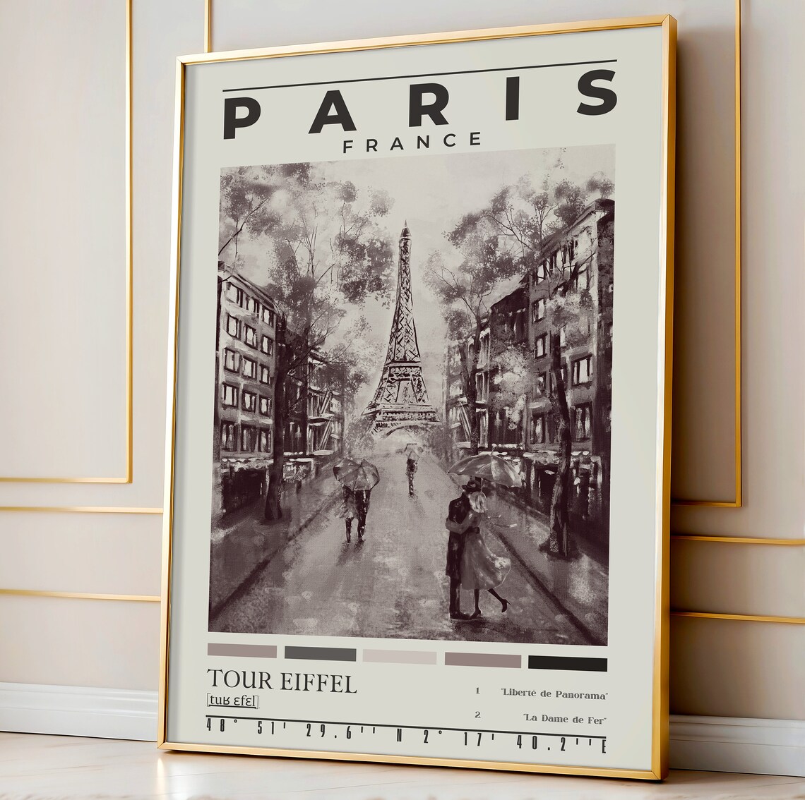 Paris France Eiffel Tower Black White Oil Painting Travel Poster