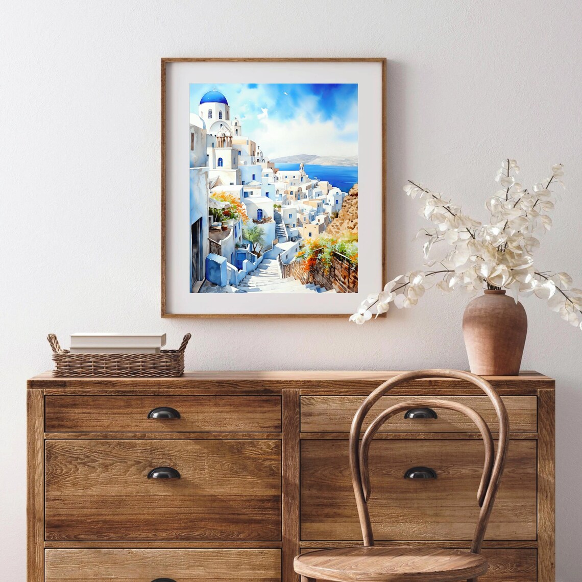 Santorini Watercolor Painting Greece Travel Poster - Image 2
