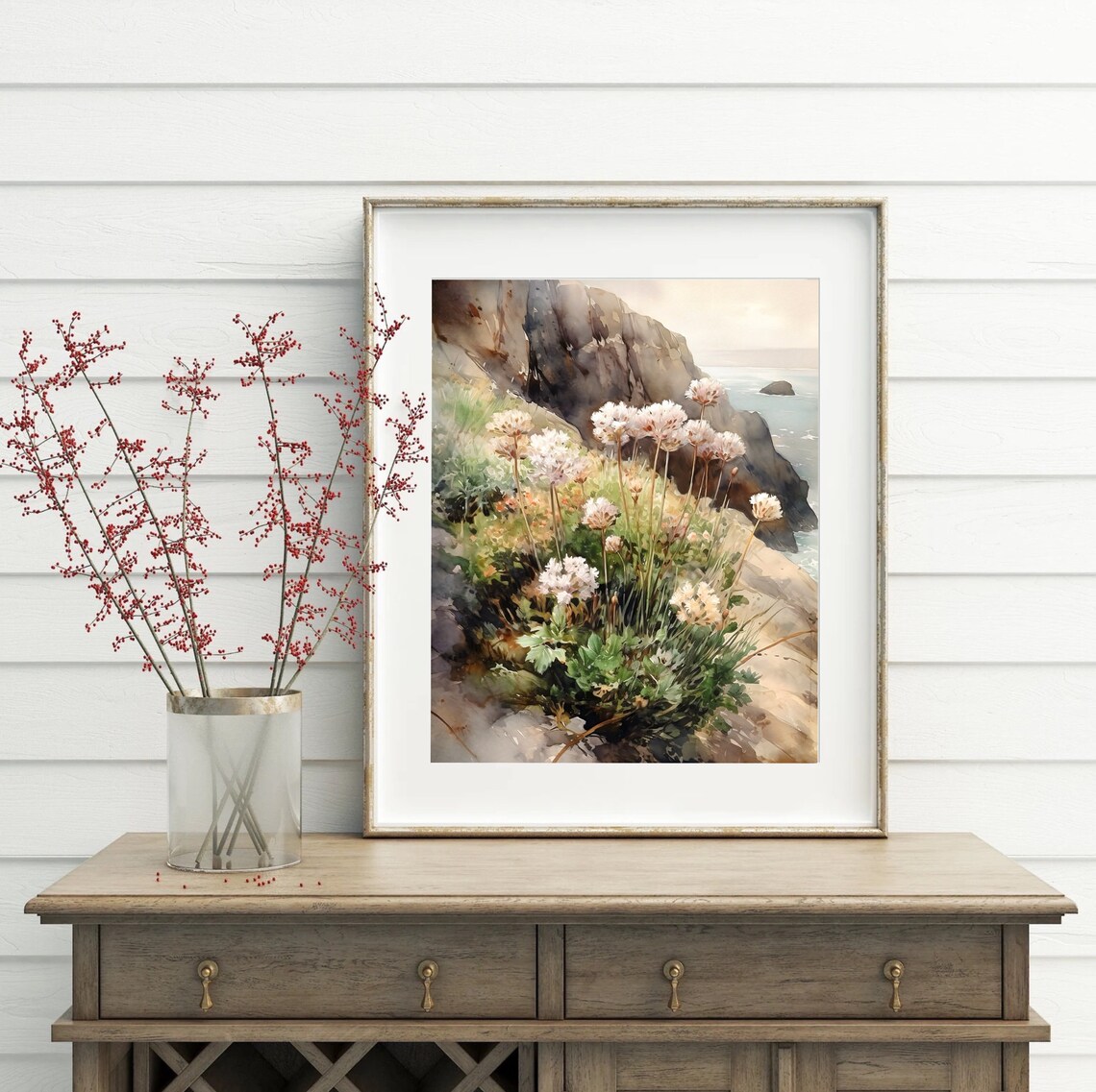 Isle of Skye Coastal Cliffs White Sea Thrift Flowers Art Poster - Image 5