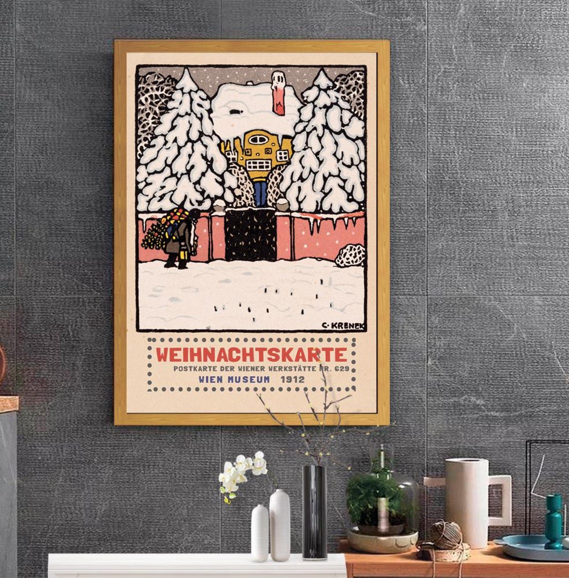Carl Krenek Weihnachtskarte 1912 Vintage Christmas Card Art Poster - Image 2