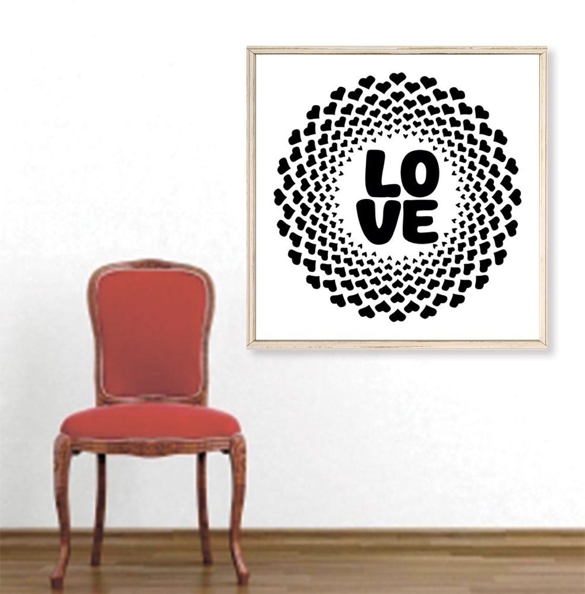Love Word Black White Circle Heart Wreath Minimalist Decor Poster - Image 2
