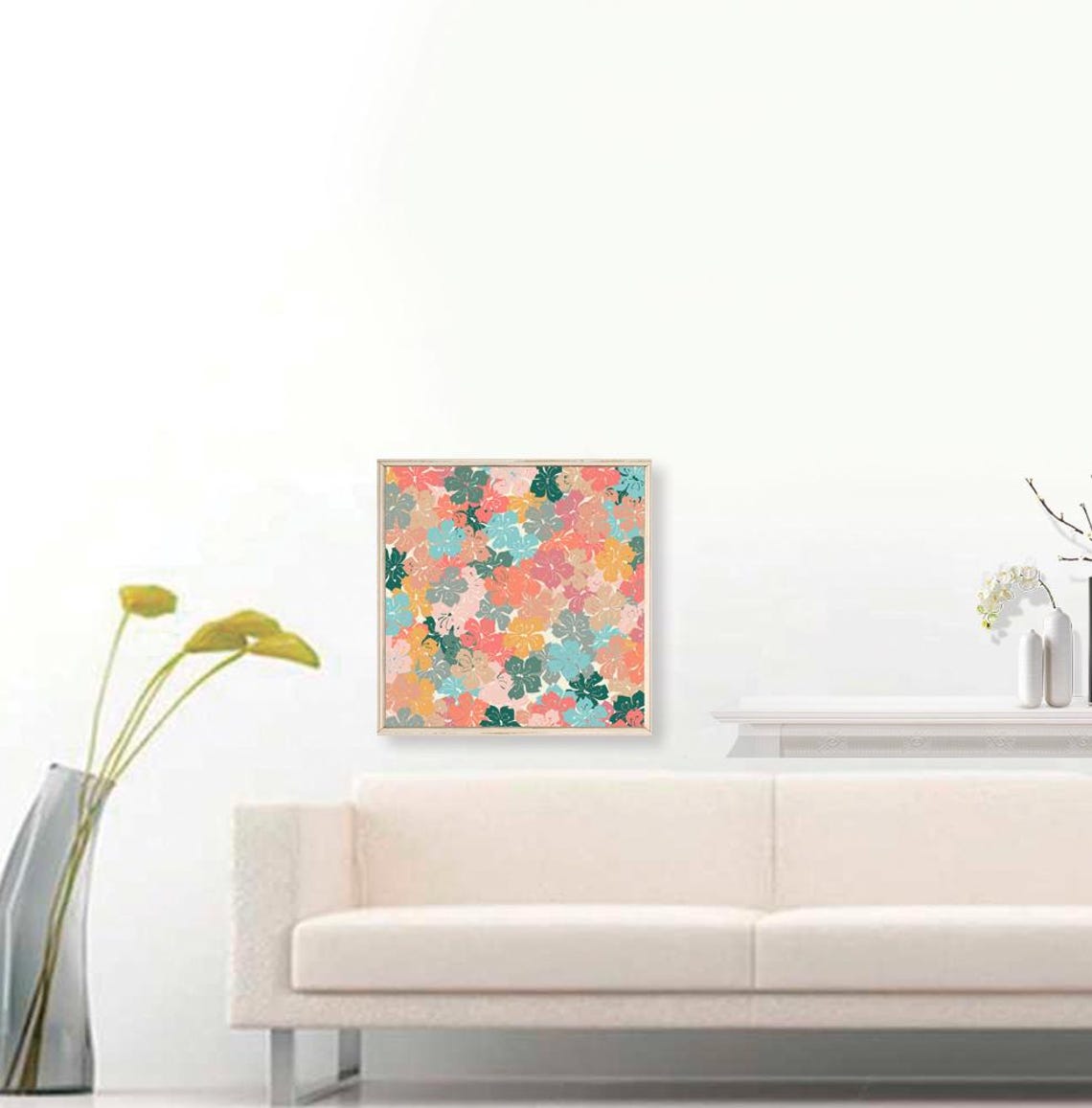 Colorful Abstract Hibiscus Flower Pattern Botanical Modern Art Poster - Image 3