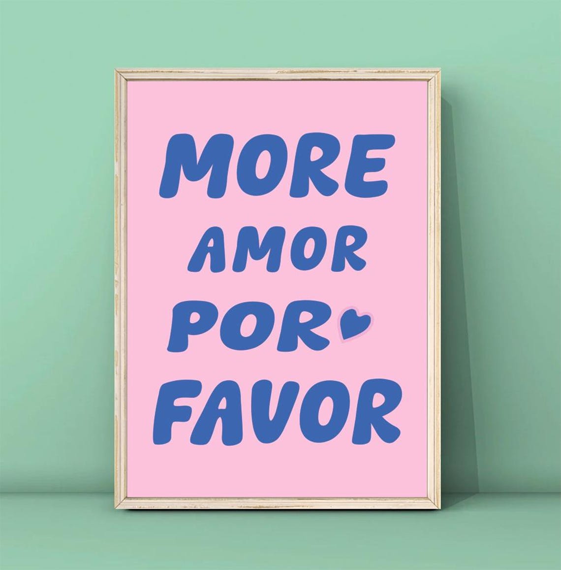 More Amor Por Favor Print Maximalist Poster More Amor Por Favor Wall Art Eclectic Wall Art Love Quote Blue And Pink Print