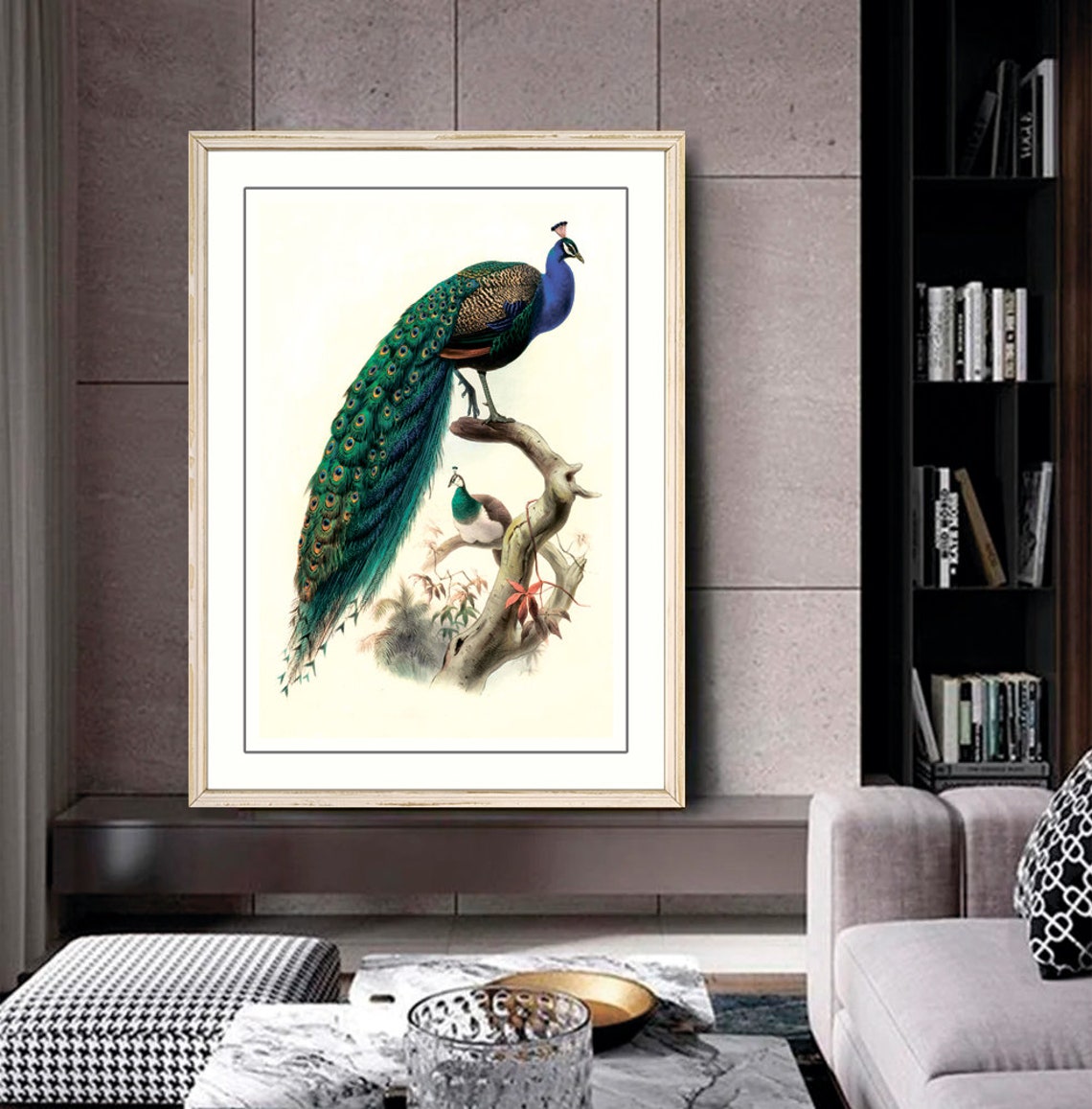 Vintage Peacock Perched on Branch Bird Art Poster Vintage Wall Decor - Image 2