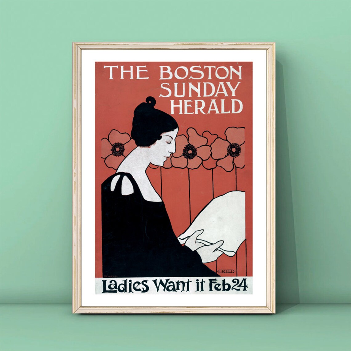 Ethel Reed The Boston Sunday Herald Feb 24 Art Nouveau Vintage Poster