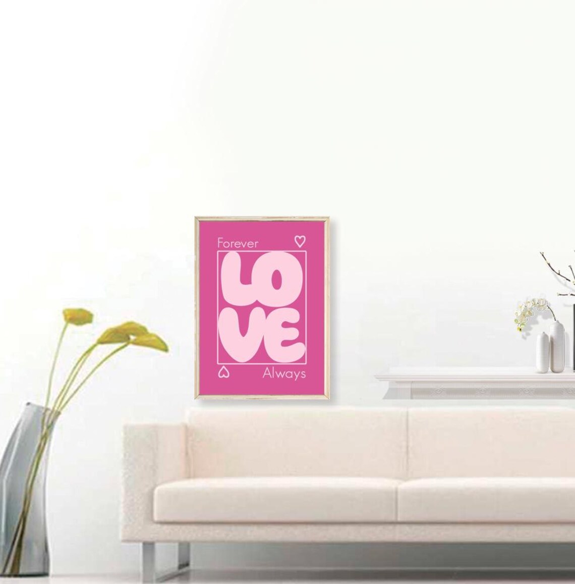 Forever Love Always Fuchsia Pink Heart Valentine Quote Poster - Image 3