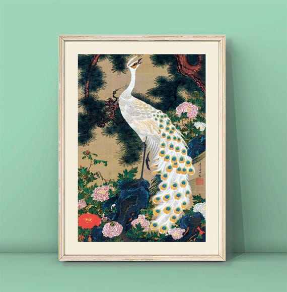 It Jakuch Old Pine Tree And Peacock Print Japanese Art Print Exhibition Poster Exhibition Poster Peacock Poster