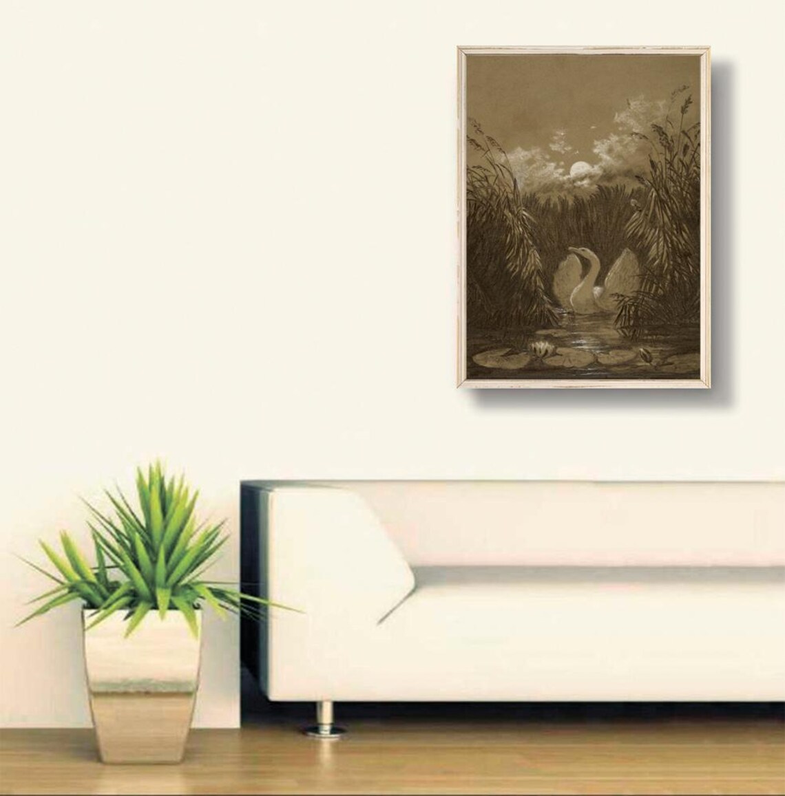 Carl Gustav Carus Swan Among the Reeds by Moonlight Art Poster - Image 2