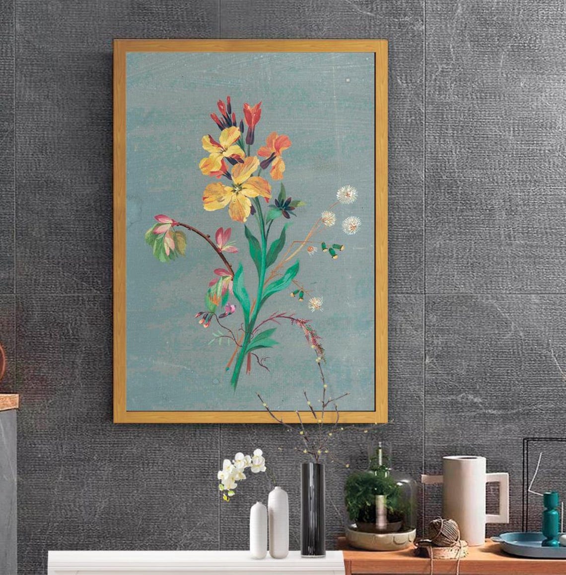 Vintage Flower Print Flower In Art Floral Poster Green Yellow Red Purple Flower Painting Floral Design Flower Market Poster - Image 2