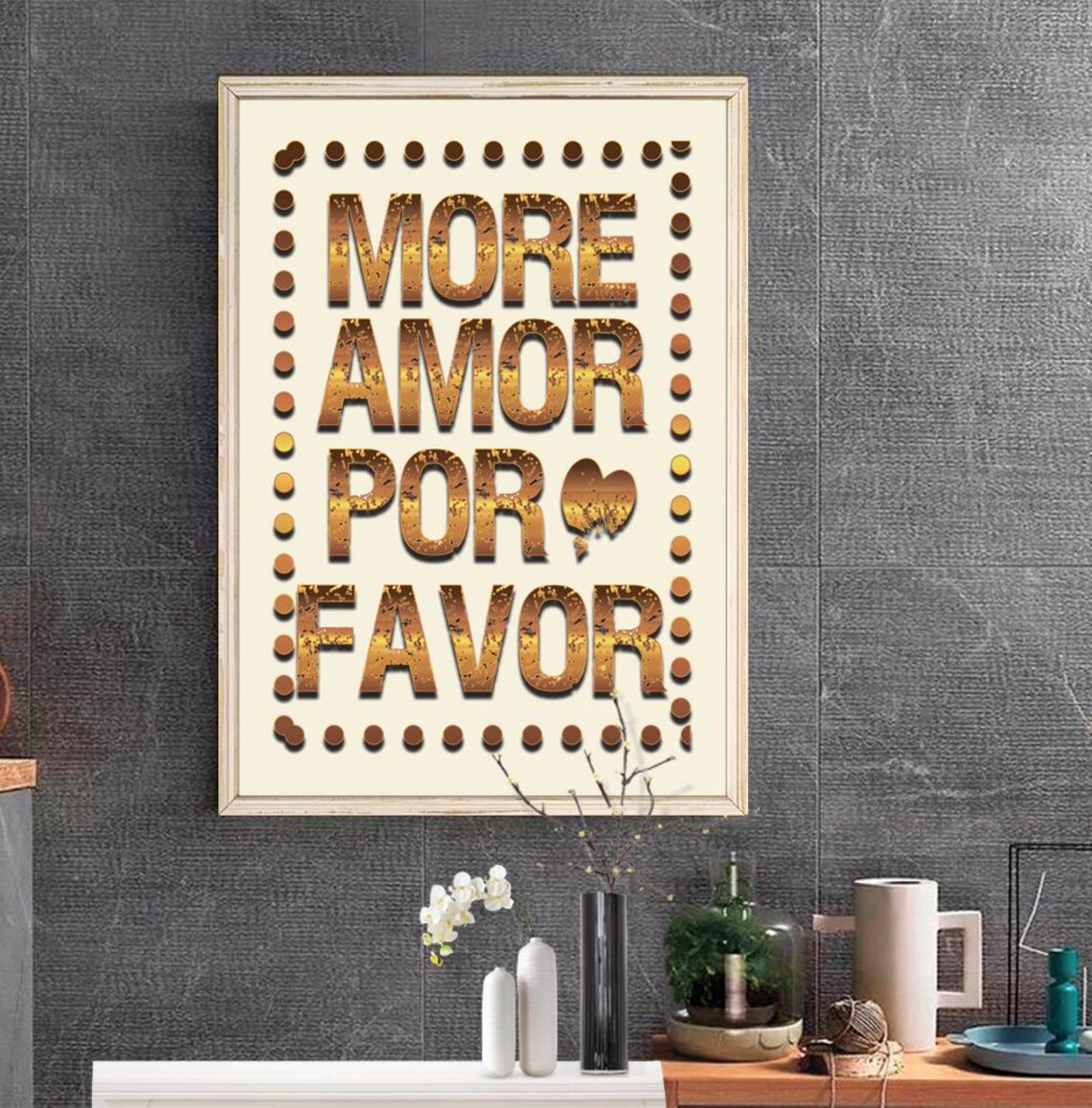 More Amor Por Favor Gold Metallic Quote Sign Cream Wall Decor Poster - Image 2