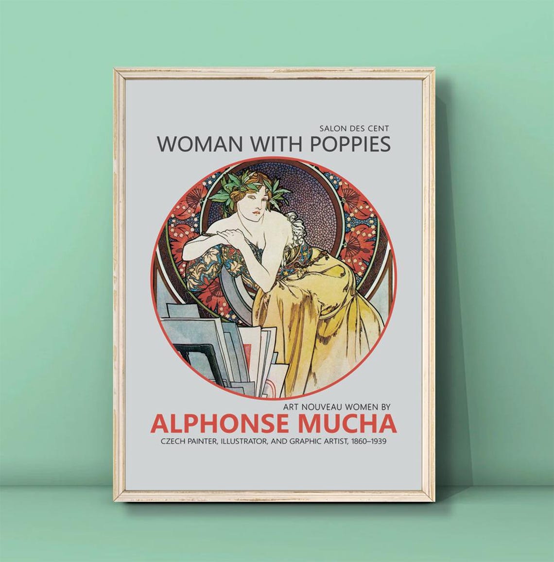 Alphonse Mucha Woman With Poppies Print Bedroom Wall Decor Art Nouveau Women With Hair Flowers Poppies In Art Nouveau