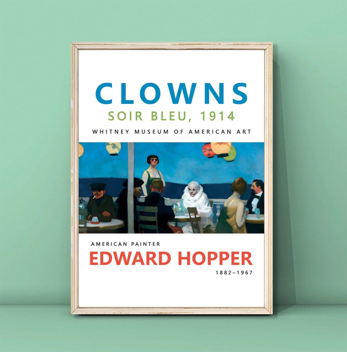 Edward Hopper Soir Bleu 1914 Clowns Cafe Evening Scene Poster
