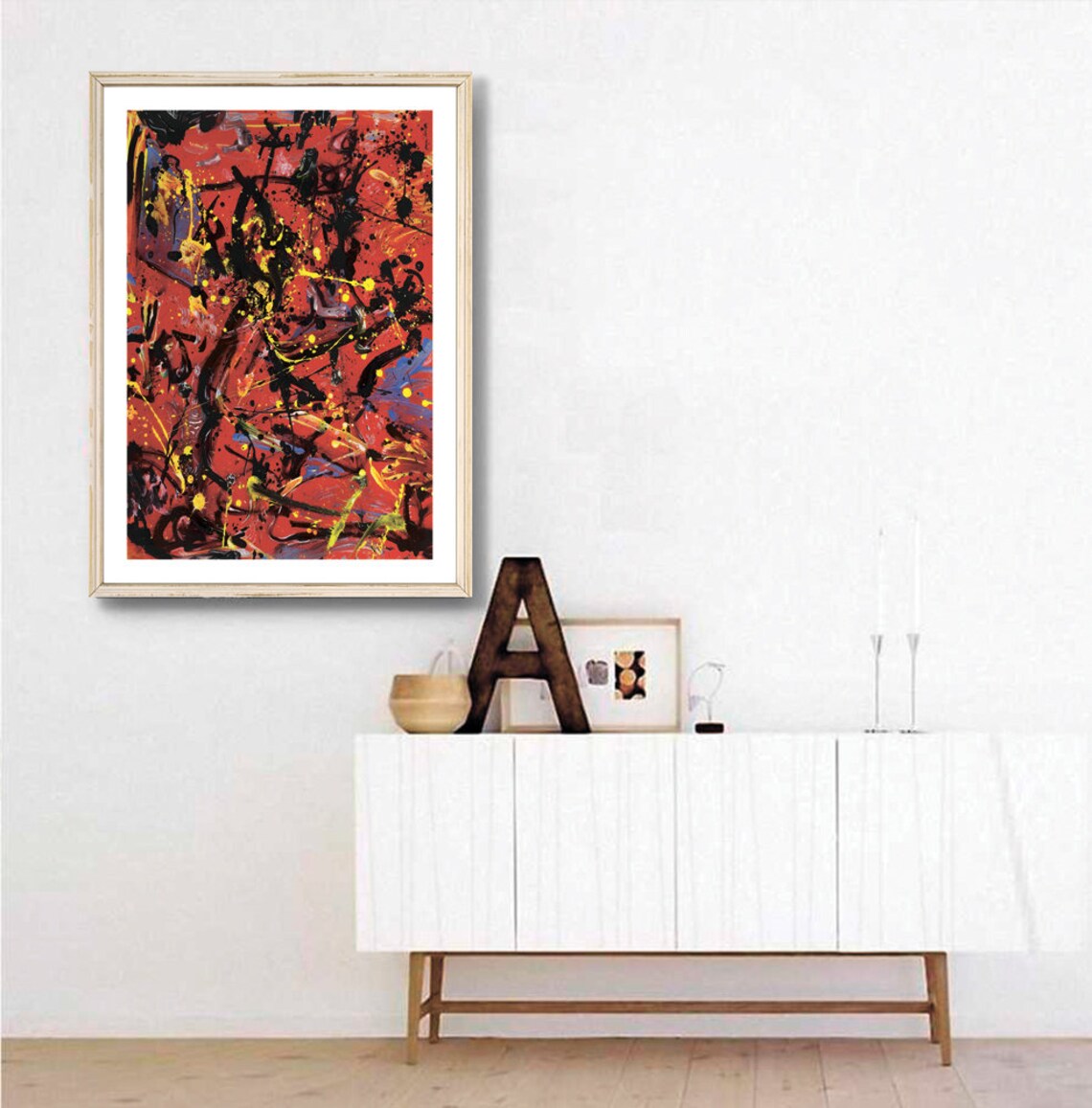 Jackson Pollock Black Yellow Red Drip Abstract Poster Vintage Wall Decor - Image 3