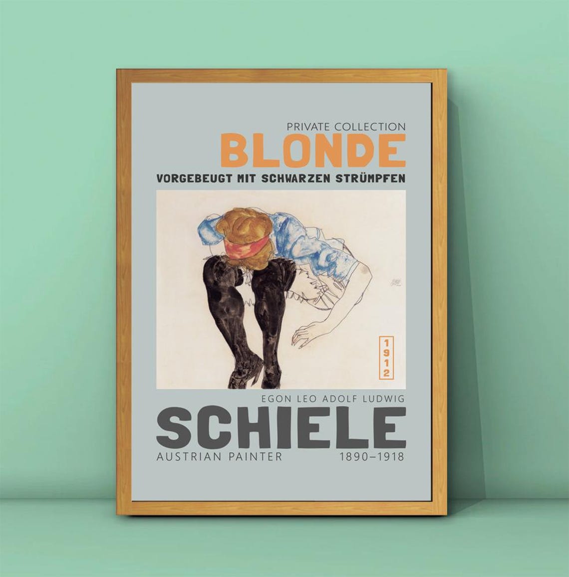 Egon Schiele Blonde Crouching Figure 1912 Expressionist Drawing Poster