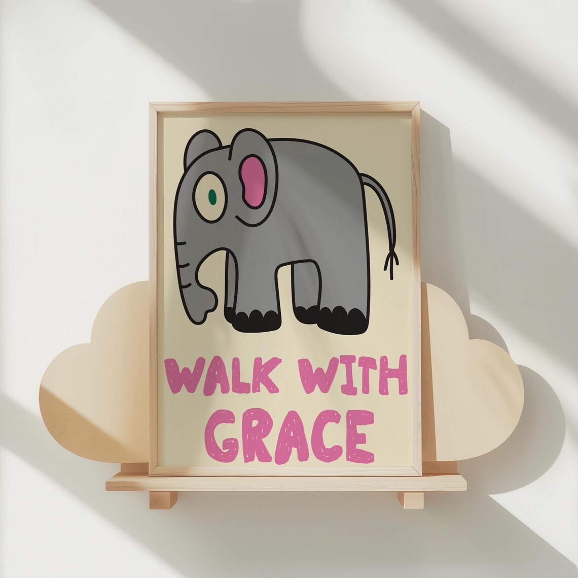 Walk With Grace Elephant Kids Nursery Motivational Quote Poster