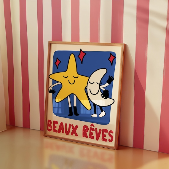 Beaux Rves Colorful Print For Kids Wall Art Nursery Poster Room Decor Baby Shower Gift Playroom Quote