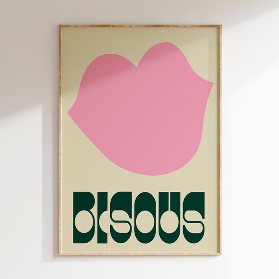 Bisous Wall Art Print Bold Modern Typography Home Decor Quote Prints Simple