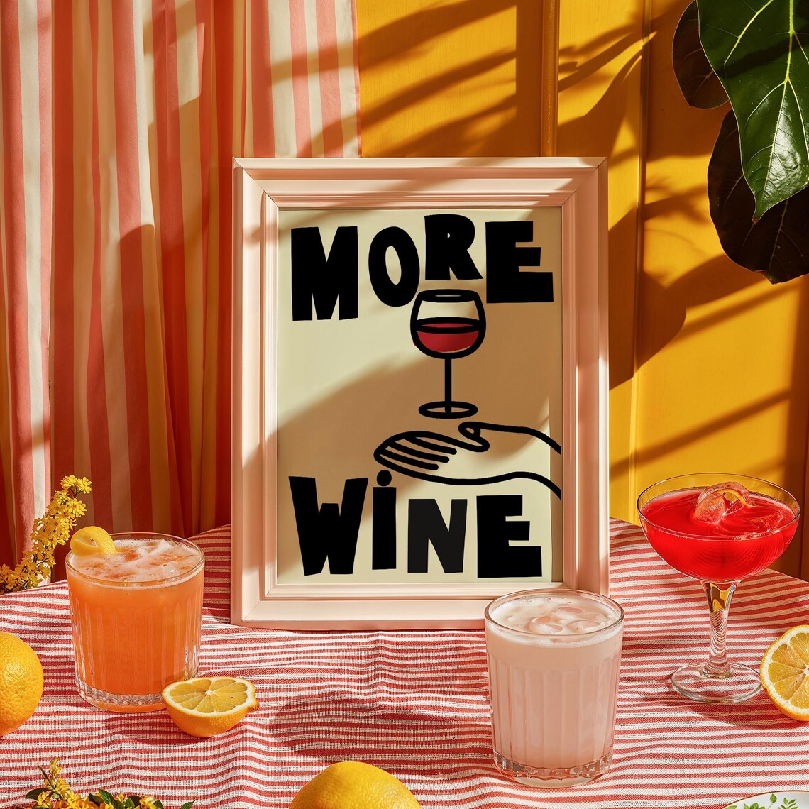 More Wine Cocktail Print Colorful Illustration Bartender Wall Art Part Decor Party Time