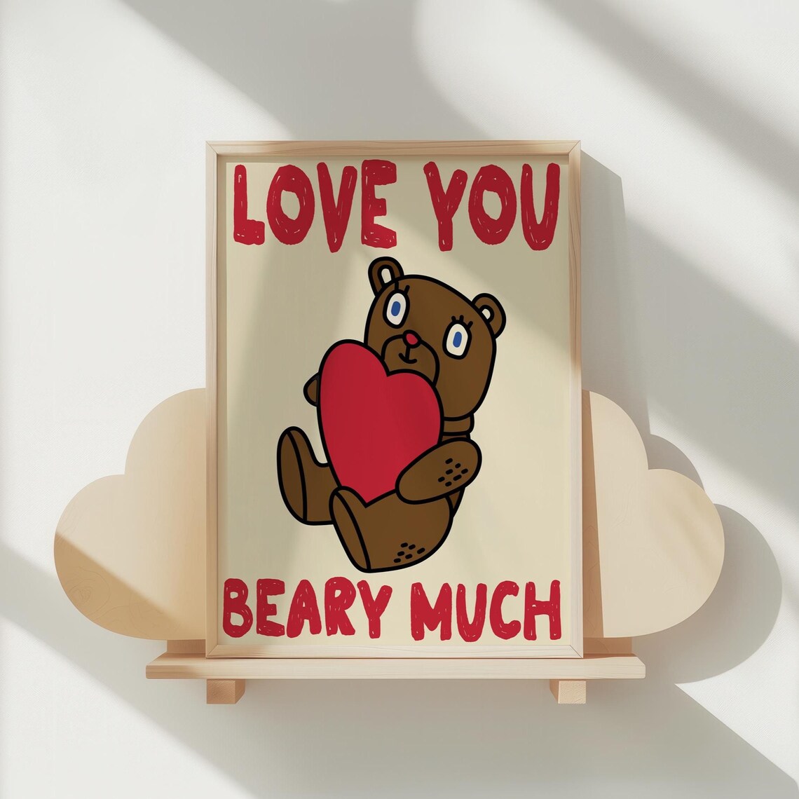 Love You Beary Much Teddy Bear Heart Cartoon Nursery Art Poster