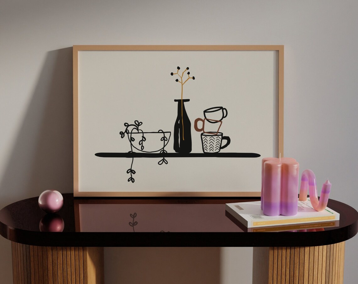 Cozy Kitchen Organic Floral Line Art Print