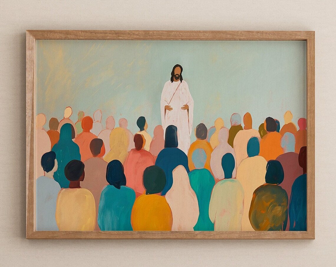 Jesus Christian Wall Art, Colorful Landscape Mural